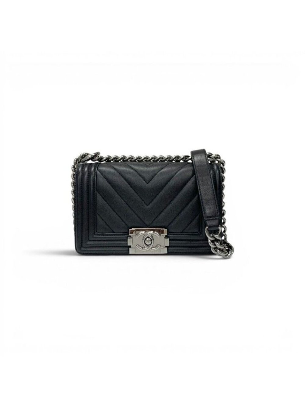 Chanel Shoulder Bag Black Silver Body 20 CC Logo Chez Blanc Single Flap Double
